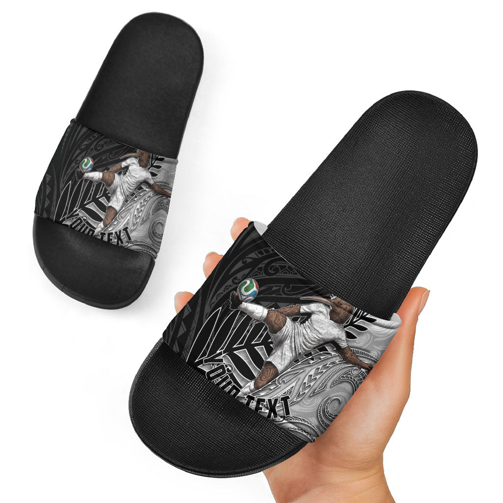 Personalized New Zealand Football Slide Sandals Kiwi Mascot with Silver Fern - Maori Tribal Tattoo Art