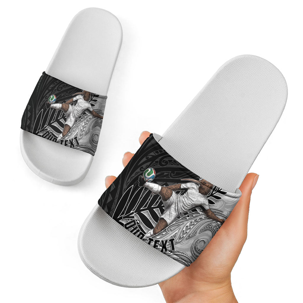 Personalized New Zealand Football Slide Sandals Kiwi Mascot with Silver Fern - Maori Tribal Tattoo Art