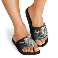 Personalized New Zealand Football Slide Sandals Kiwi Mascot with Silver Fern - Maori Tribal Tattoo Art