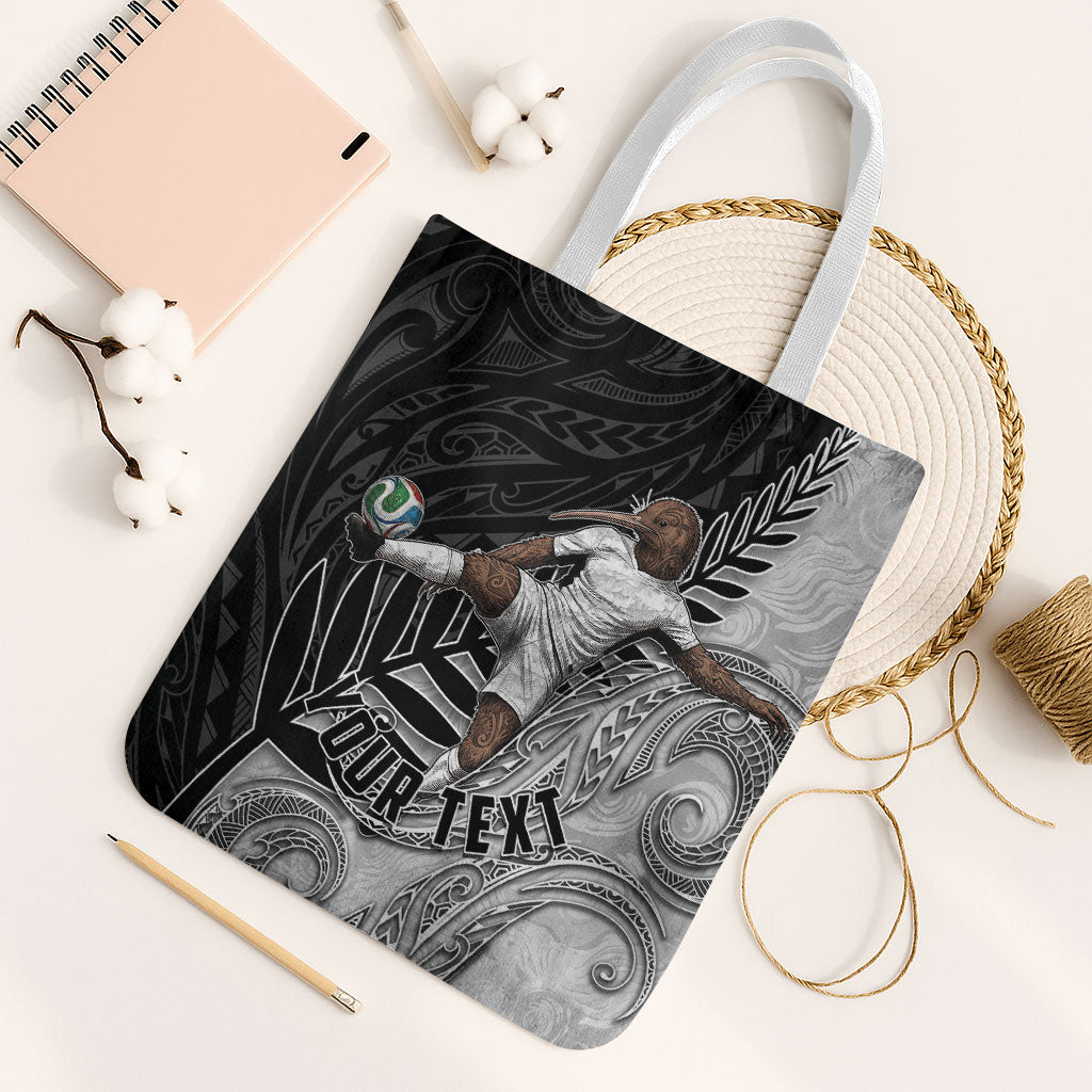 Personalized New Zealand Football Tote Bag Kiwi Mascot with Silver Fern - Maori Tribal Tattoo Art TS04 White Strap One Size Black White - Polynesian Pride