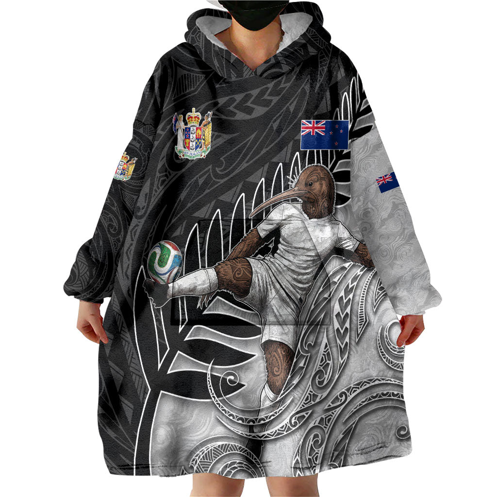 Personalized New Zealand Football Wearable Blanket Hoodie Kiwi Mascot with Silver Fern - Maori Tribal Tattoo Art