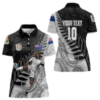 Personalized New Zealand Football Women Polo Shirt Kiwi Mascot with Silver Fern - Maori Tribal Tattoo Art