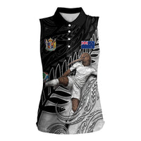 Personalized New Zealand Football Women Sleeveless Polo Shirt Kiwi Mascot with Silver Fern - Maori Tribal Tattoo Art