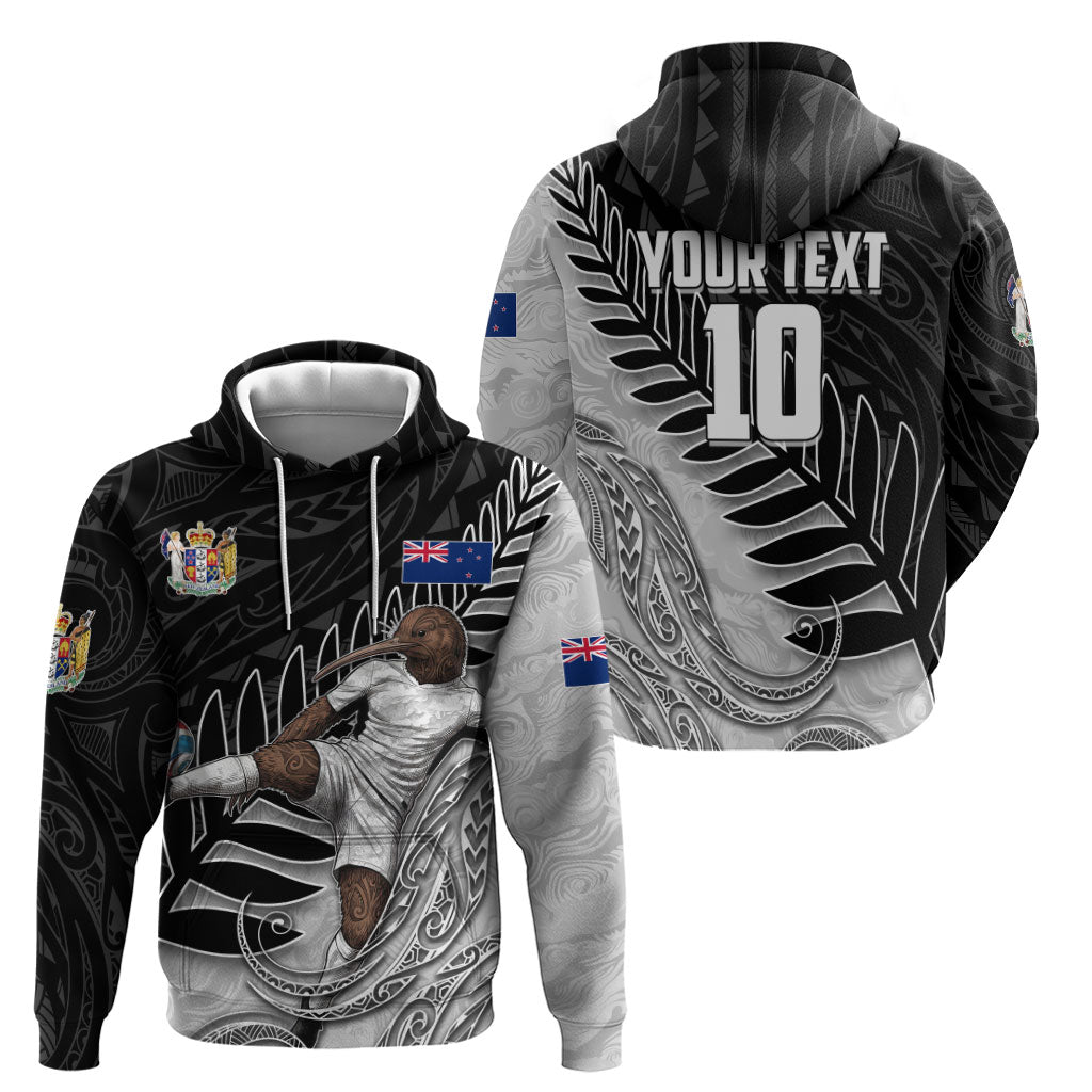 Personalized New Zealand Football Zip Hoodie Kiwi Mascot with Silver Fern - Maori Tribal Tattoo Art