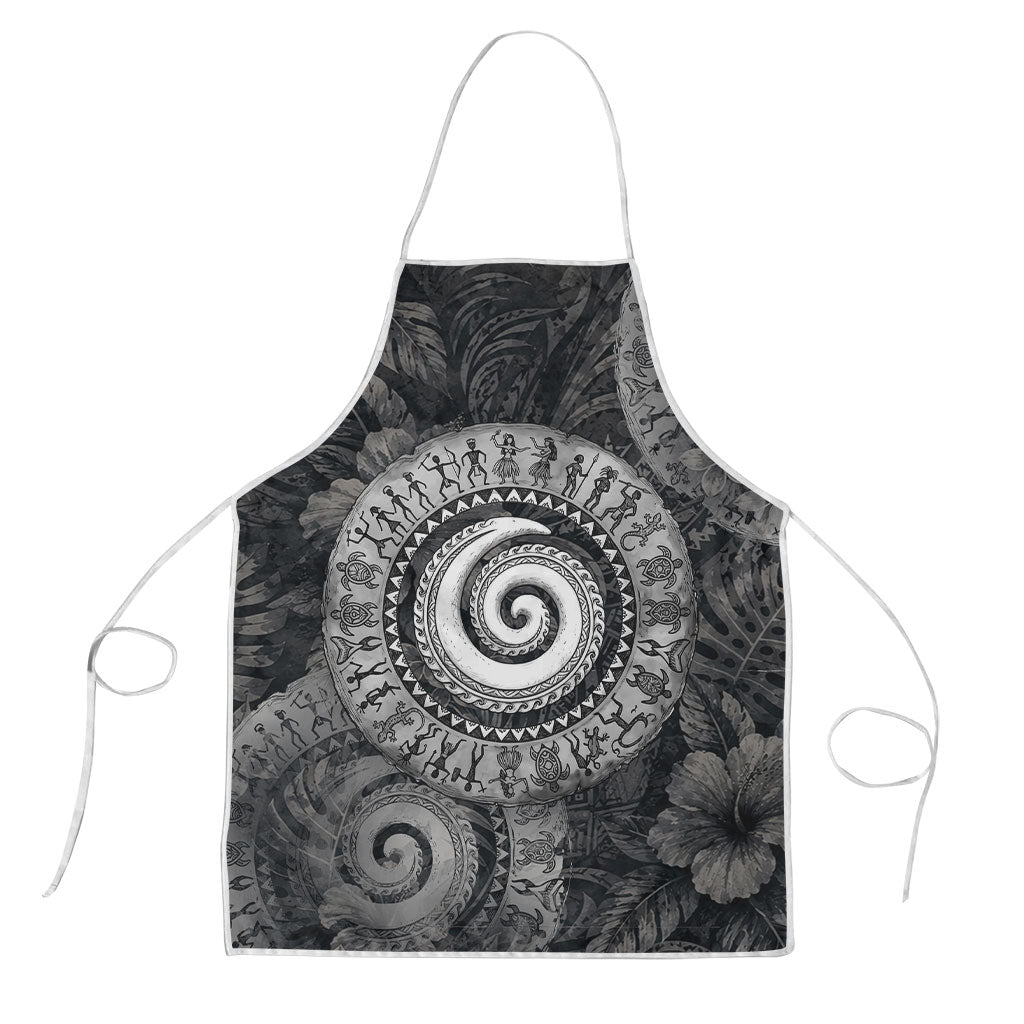 Hawaiian Piko Apron Cultural Anchor Connect Your Roots Ocean Waves TS04 Black Grey - Polynesian Pride