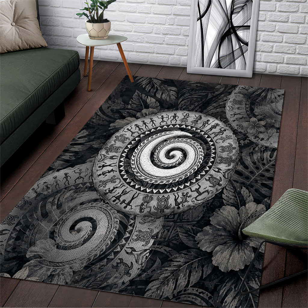 Hawaiian Piko Area Rug Cultural Anchor Connect Your Roots Ocean Waves TS04 Black Grey - Polynesian Pride