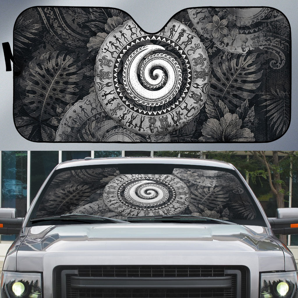 Hawaiian Piko Auto Sun Shade Cultural Anchor Connect Your Roots Ocean Waves TS04 Black Grey - Polynesian Pride