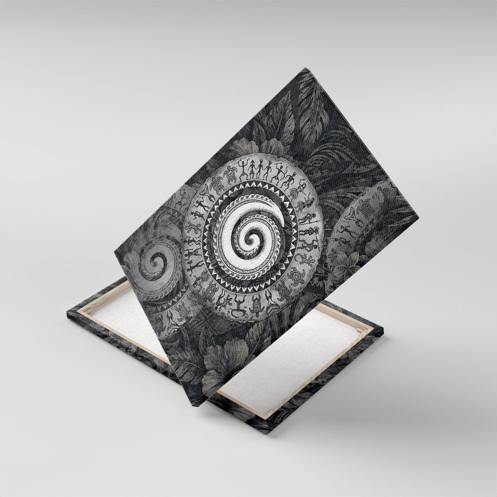 Hawaiian Piko Canvas Wall Art Cultural Anchor Connect Your Roots Ocean Waves TS04 With Frame Black Grey - Polynesian Pride