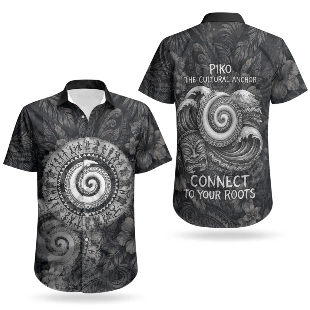 Hawaiian Piko Couples Matching Off The Shoulder Long Sleeve Dress and Hawaiian Shirt Cultural Anchor Connect Your Roots Ocean Waves TS04 - Polynesian Pride