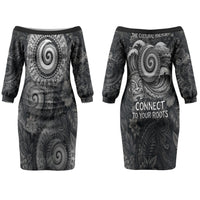 Hawaiian Piko Couples Matching Off The Shoulder Long Sleeve Dress and Hawaiian Shirt Cultural Anchor Connect Your Roots Ocean Waves TS04 - Polynesian Pride