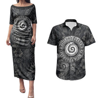 Hawaiian Piko Couples Matching Puletasi and Hawaiian Shirt Cultural Anchor Connect Your Roots Ocean Waves TS04 Black Grey - Polynesian Pride