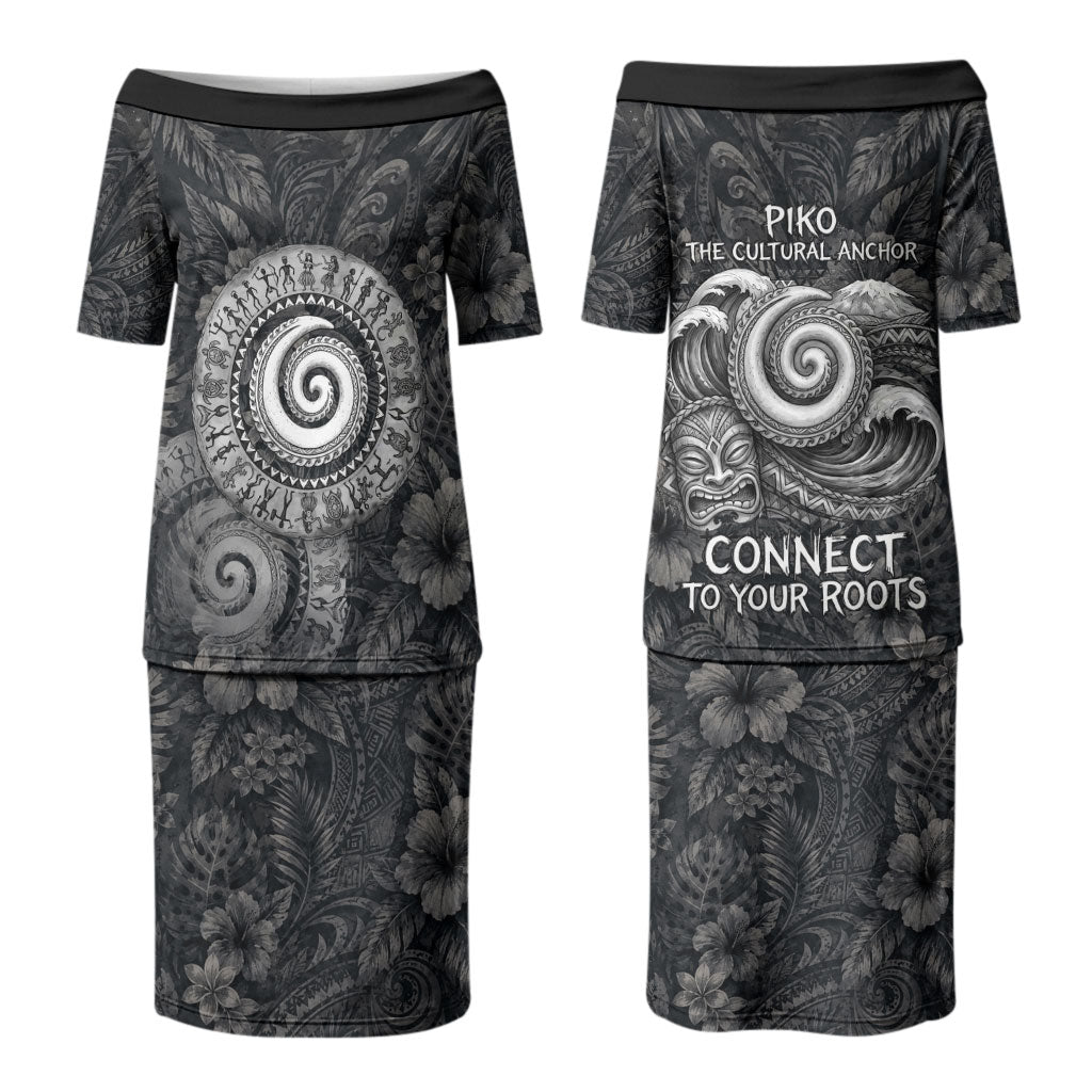 Hawaiian Piko Couples Matching Puletasi and Hawaiian Shirt Cultural Anchor Connect Your Roots Ocean Waves TS04 - Polynesian Pride