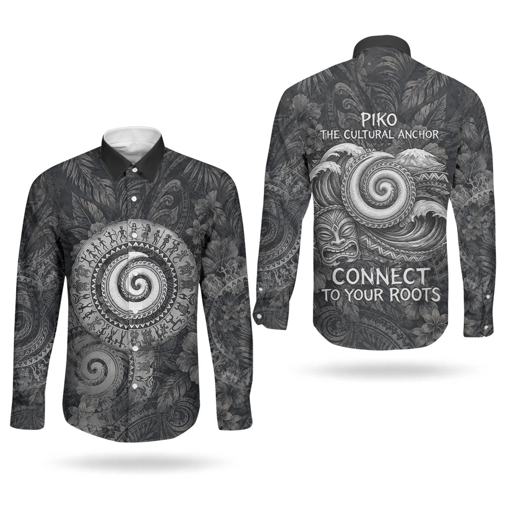 Hawaiian Piko Couples Matching Puletasi and Long Sleeve Button Shirt Cultural Anchor Connect Your Roots Ocean Waves TS04 - Polynesian Pride
