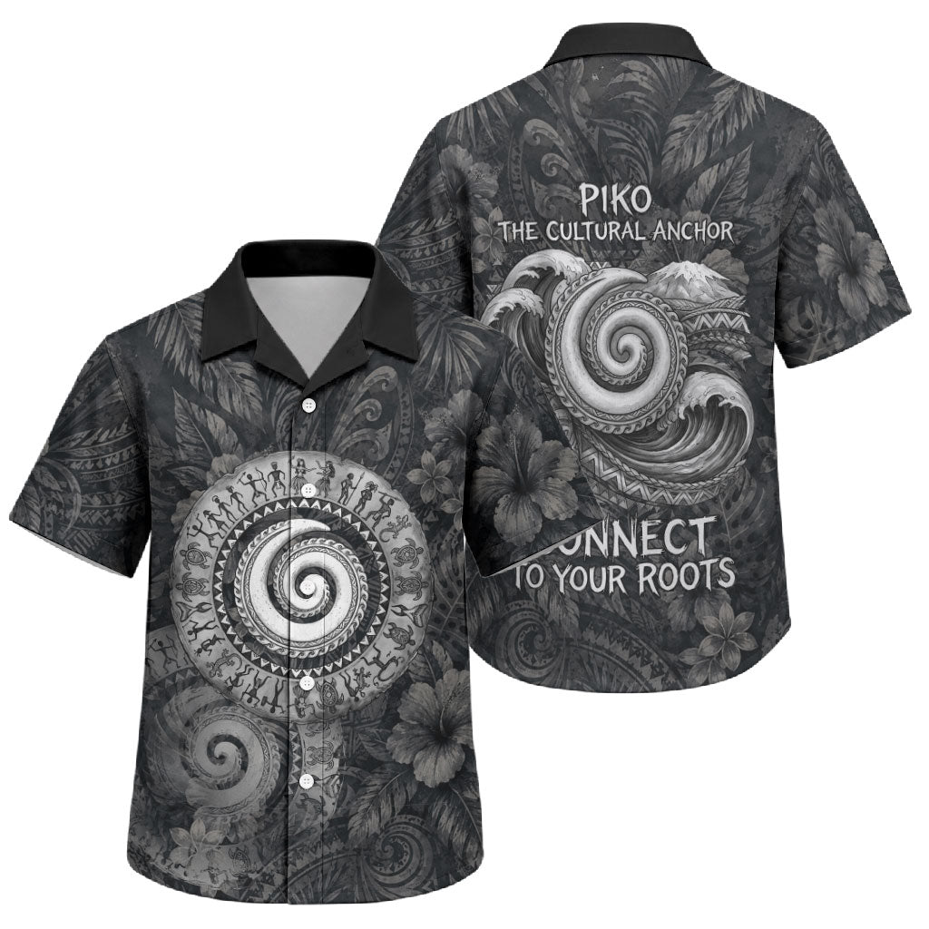 Hawaiian Piko Family Matching Off The Shoulder Long Sleeve Dress and Hawaiian Shirt Cultural Anchor Connect Your Roots Ocean Waves TS04 Son's Shirt Black Grey - Polynesian Pride