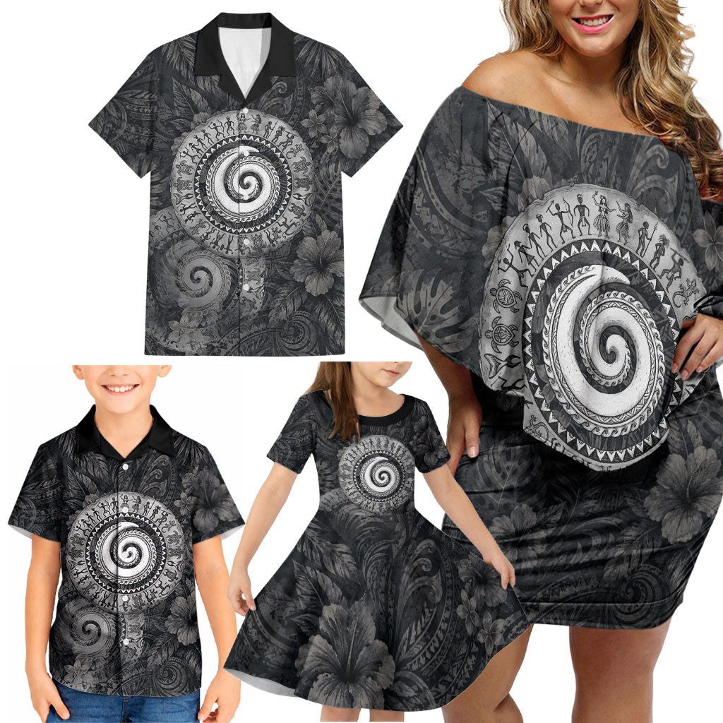 Hawaiian Piko Family Matching Off Shoulder Short Dress and Hawaiian Shirt Cultural Anchor Connect Your Roots Ocean Waves TS04 - Polynesian Pride