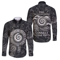 Hawaiian Piko Family Matching Off Shoulder Short Dress and Hawaiian Shirt Cultural Anchor Connect Your Roots Ocean Waves TS04 Dad's Shirt - Long Sleeve Black Grey - Polynesian Pride