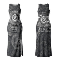 Hawaiian Piko Family Matching Tank Maxi Dress and Hawaiian Shirt Cultural Anchor Connect Your Roots Ocean Waves TS04 Mom's Dress Black Grey - Polynesian Pride