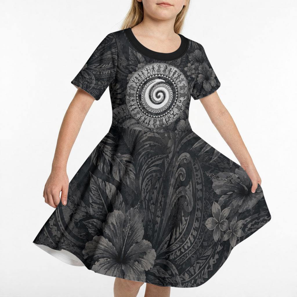 Hawaiian Piko Kid Short Sleeve Dress Cultural Anchor Connect Your Roots Ocean Waves TS04 - Polynesian Pride