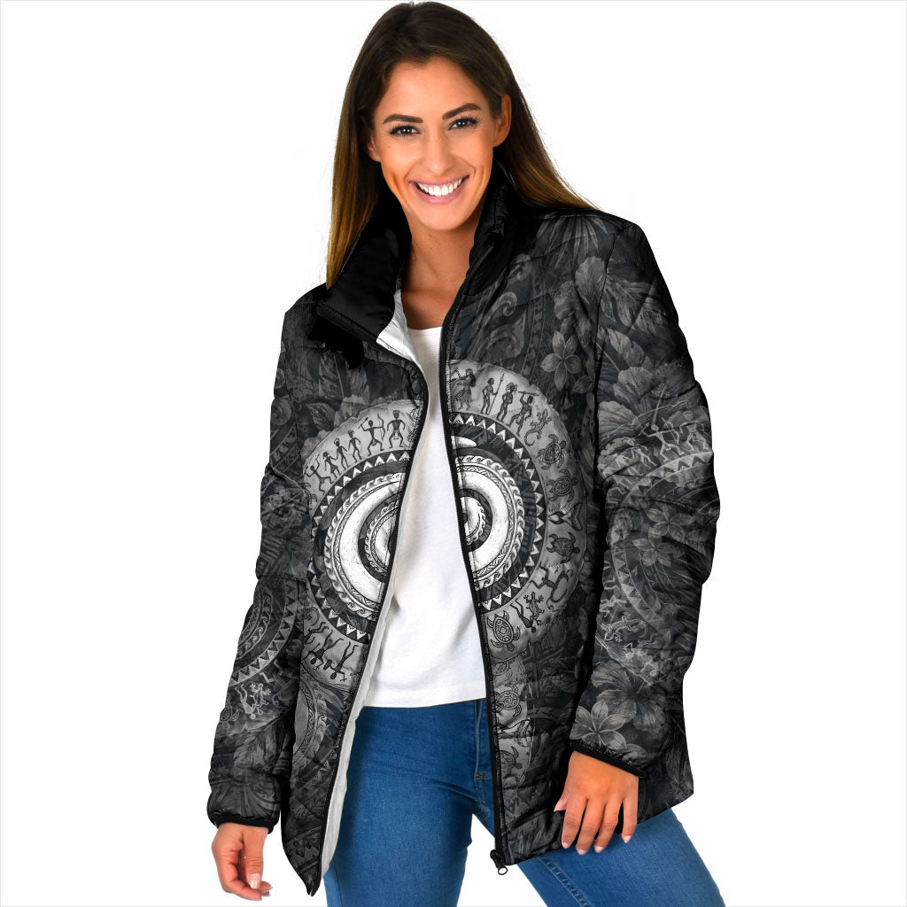 Hawaiian Piko Padded Jacket Cultural Anchor Connect Your Roots Ocean Waves TS04 Women Black Grey - Polynesian Pride