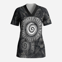 Hawaiian Piko Scrub Top Cultural Anchor Connect Your Roots Ocean Waves TS04 Adult Black Grey - Polynesian Pride