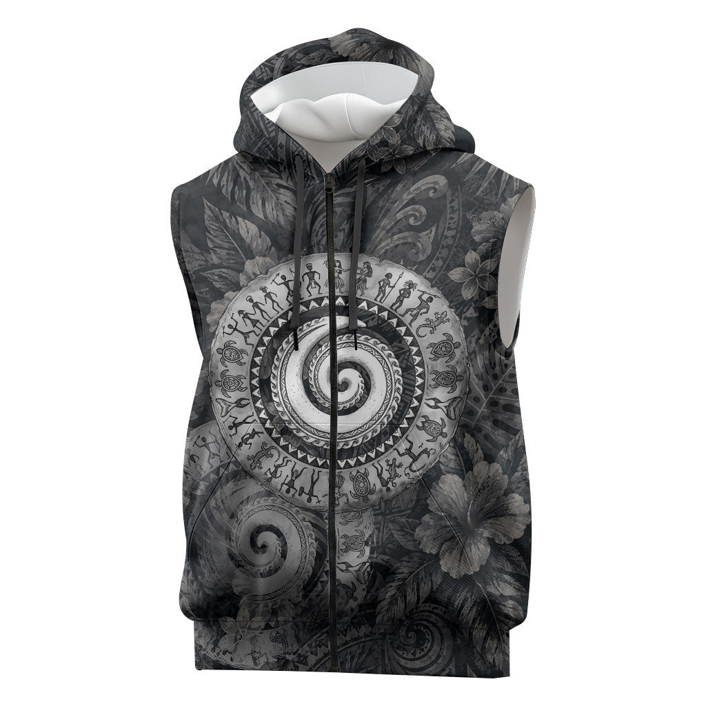 Hawaiian Piko Sleeveless Zip Hoodie Cultural Anchor Connect Your Roots Ocean Waves