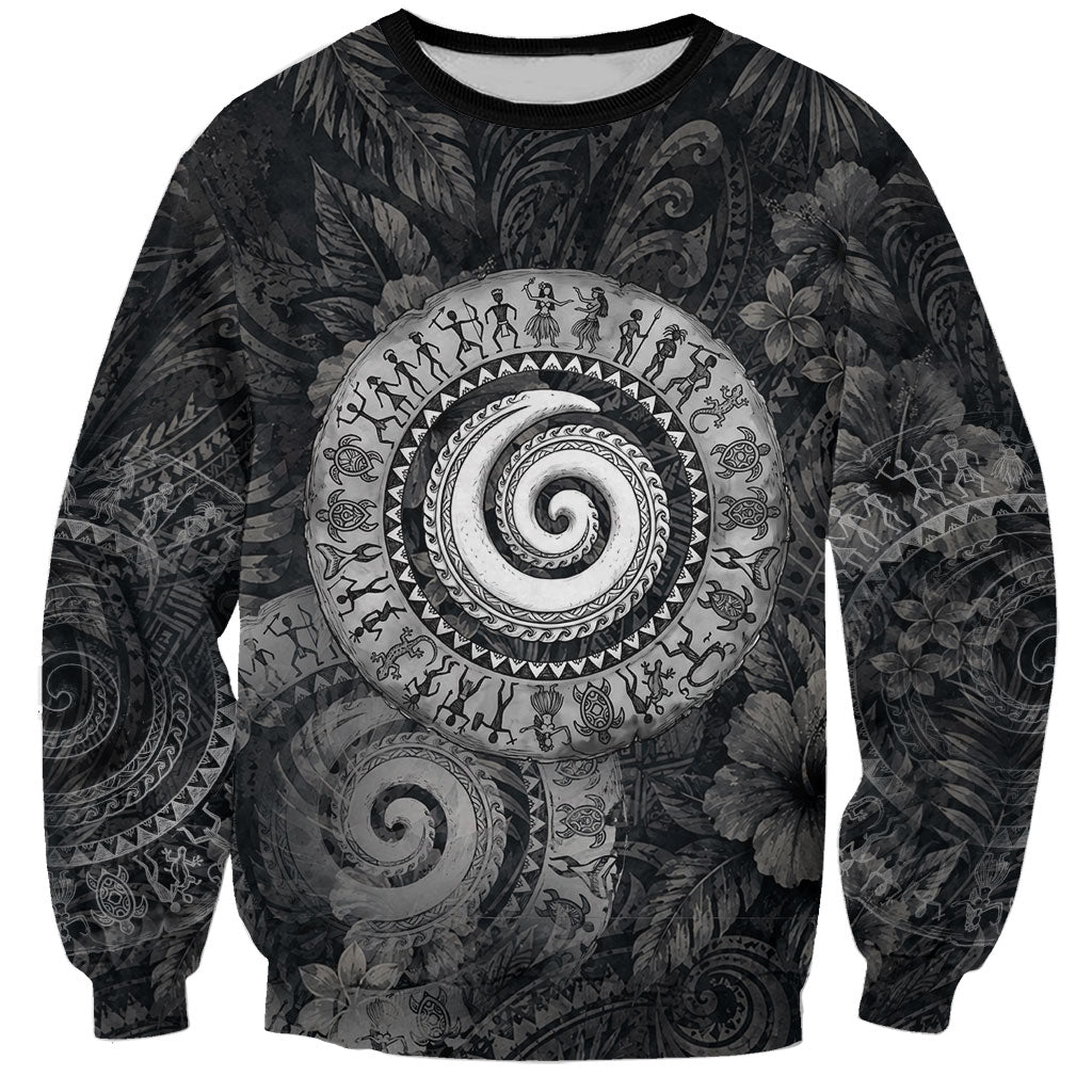 Hawaiian Piko Sweatshirt Cultural Anchor Connect Your Roots Ocean Waves TS04 Unisex Black Grey - Polynesian Pride