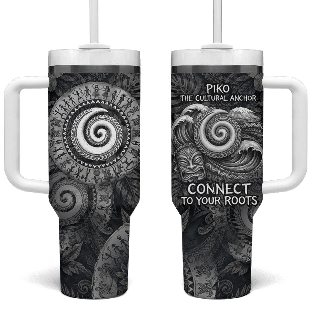 Hawaiian Piko Tumbler With Handle Cultural Anchor Connect Your Roots Ocean Waves TS04 One Size: 40 oz Black Grey - Polynesian Pride