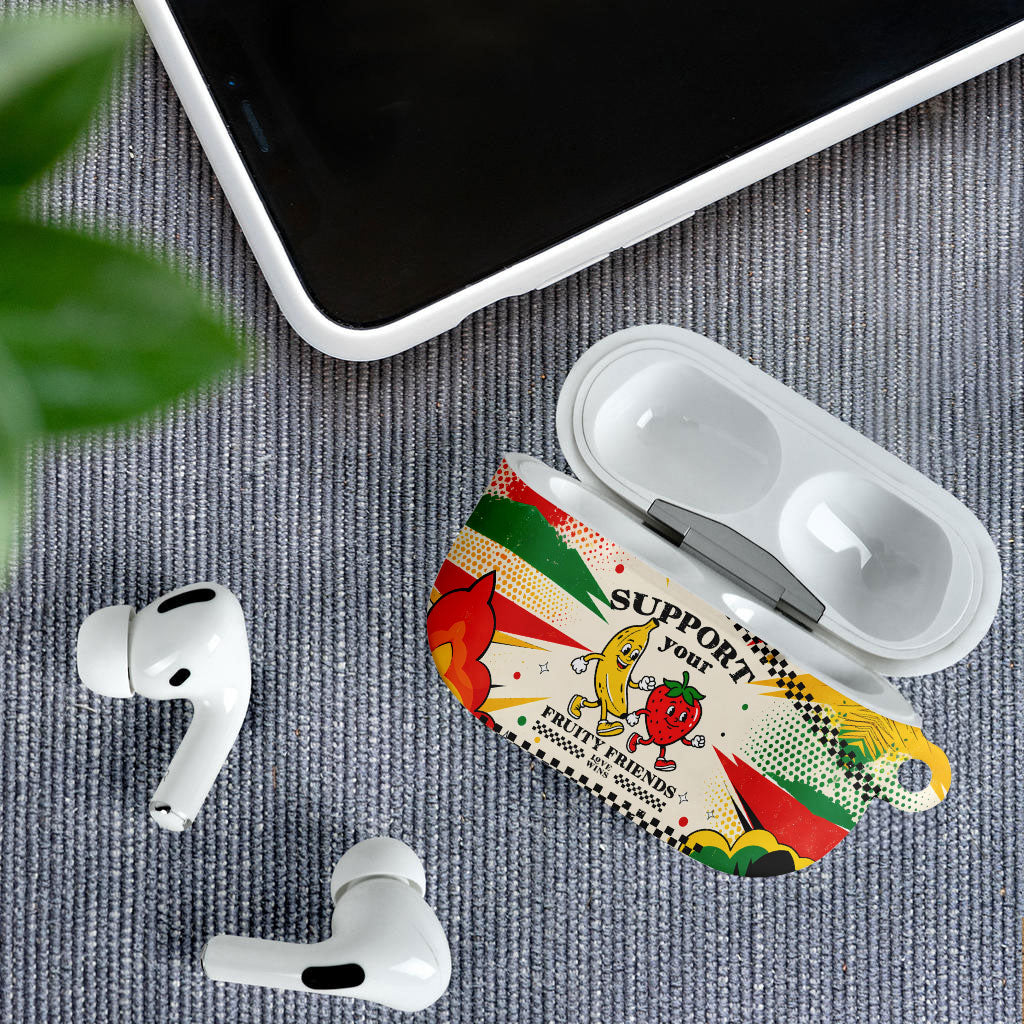 Support Your Fruity Friends Love Wins Gay Pride AirPods Case LGBTQ Retro 30s Cartoon Checkered