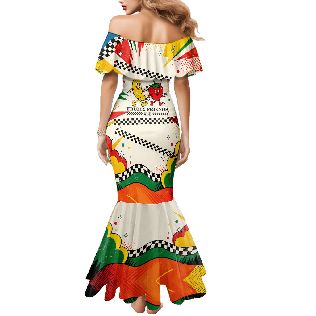 Support Your Fruity Friends Love Wins Gay Pride Family Matching Mermaid Dress and Hawaiian Shirt LGBTQ Retro 30s Cartoon Checkered