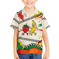 Support Your Fruity Friends Love Wins Gay Pride Family Matching Off The Shoulder Long Sleeve Dress and Hawaiian Shirt LGBTQ Retro 30s Cartoon Checkered