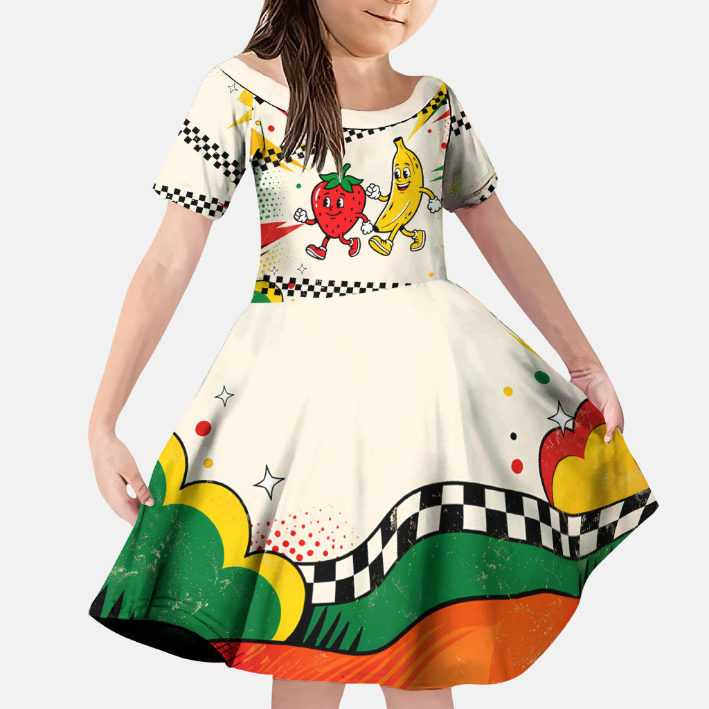 Support Your Fruity Friends Love Wins Gay Pride Family Matching Off Shoulder Maxi Dress and Hawaiian Shirt LGBTQ Retro 30s Cartoon Checkered