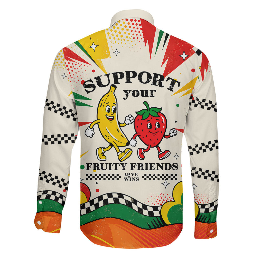 Support Your Fruity Friends Love Wins Gay Pride Family Matching Off Shoulder Short Dress and Hawaiian Shirt LGBTQ Retro 30s Cartoon Checkered