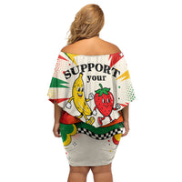 Support Your Fruity Friends Love Wins Gay Pride Family Matching Off Shoulder Short Dress and Hawaiian Shirt LGBTQ Retro 30s Cartoon Checkered