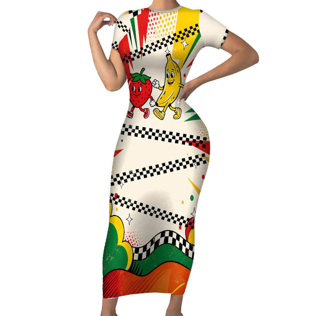 Support Your Fruity Friends Love Wins Gay Pride Family Matching Short Sleeve Bodycon Dress and Hawaiian Shirt LGBTQ Retro 30s Cartoon Checkered