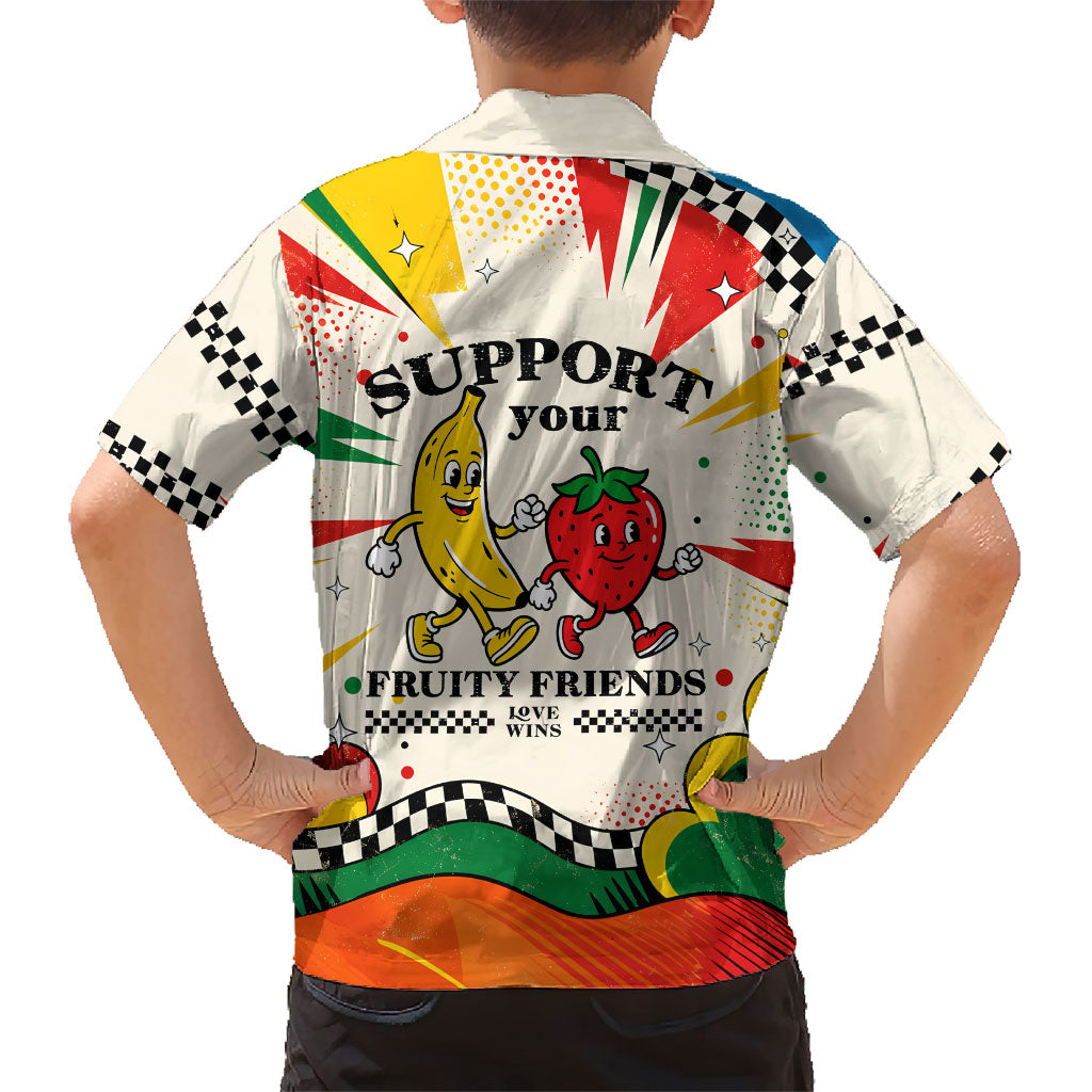 Support Your Fruity Friends Love Wins Gay Pride Family Matching Tank Maxi Dress and Hawaiian Shirt LGBTQ Retro 30s Cartoon Checkered