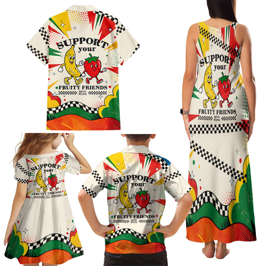 Support Your Fruity Friends Love Wins Gay Pride Family Matching Tank Maxi Dress and Hawaiian Shirt LGBTQ Retro 30s Cartoon Checkered