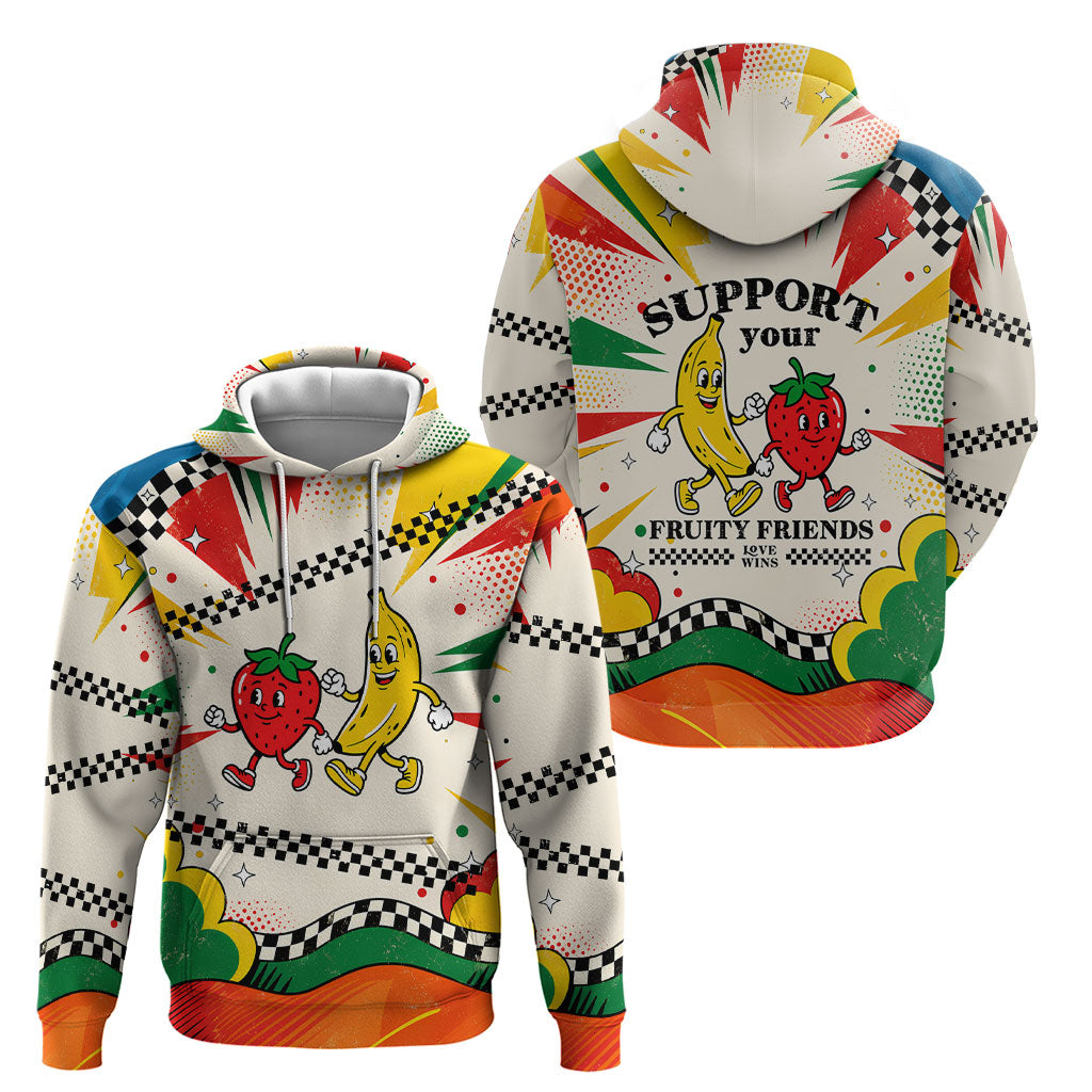 Support Your Fruity Friends Love Wins Gay Pride Hoodie LGBTQ Retro 30s Cartoon Checkered