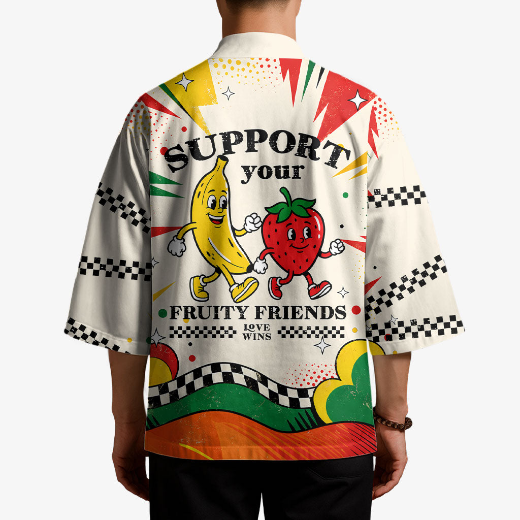 Support Your Fruity Friends Love Wins Gay Pride Kimono LGBTQ Retro 30s Cartoon Checkered