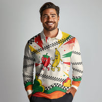 Support Your Fruity Friends Love Wins Gay Pride Long Sleeve Polo Shirt LGBTQ Retro 30s Cartoon Checkered