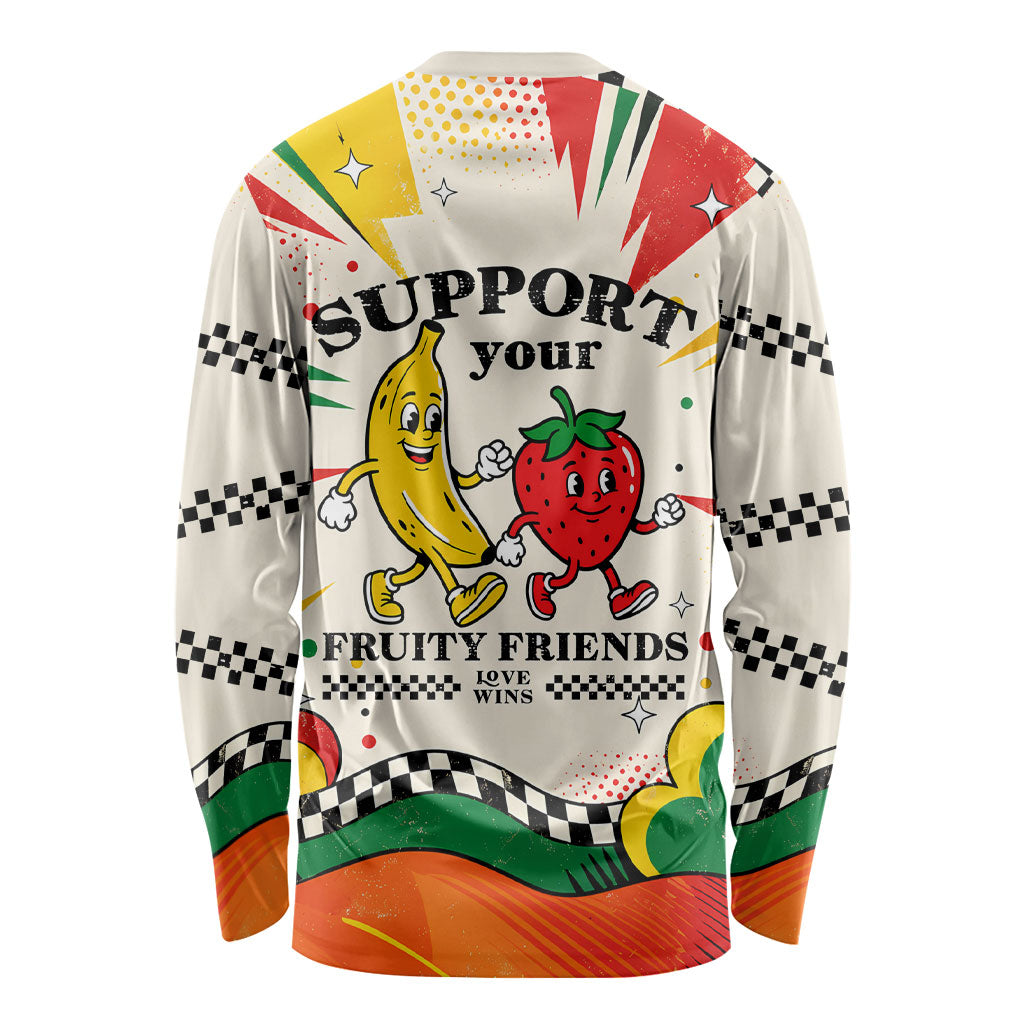 Support Your Fruity Friends Love Wins Gay Pride Long Sleeve Shirt LGBTQ Retro 30s Cartoon Checkered