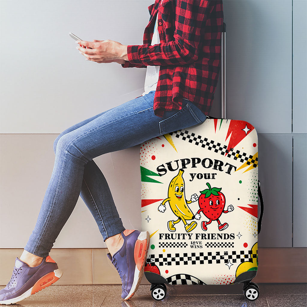 Support Your Fruity Friends Love Wins Gay Pride Luggage Cover LGBTQ Retro 30s Cartoon Checkered