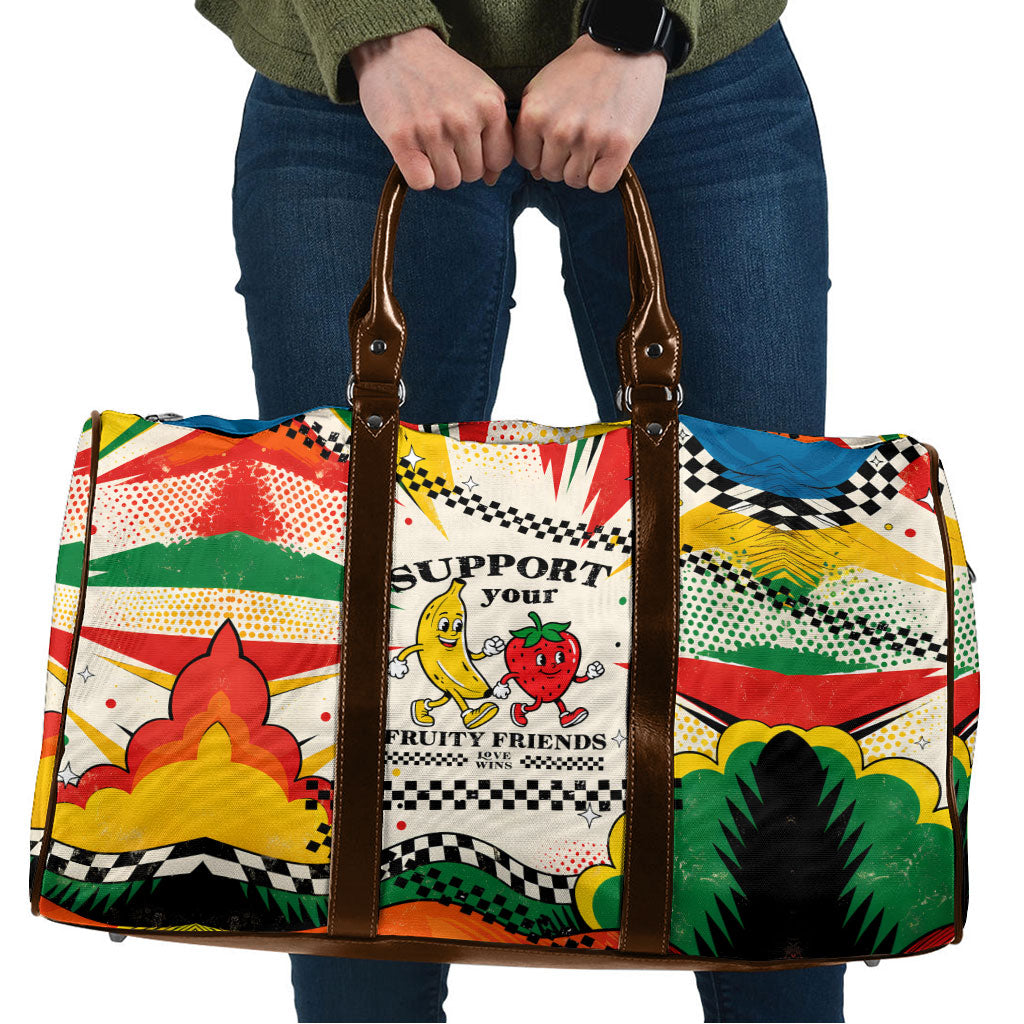 Support Your Fruity Friends Love Wins Gay Pride Travel Bag LGBTQ Retro 30s Cartoon Checkered