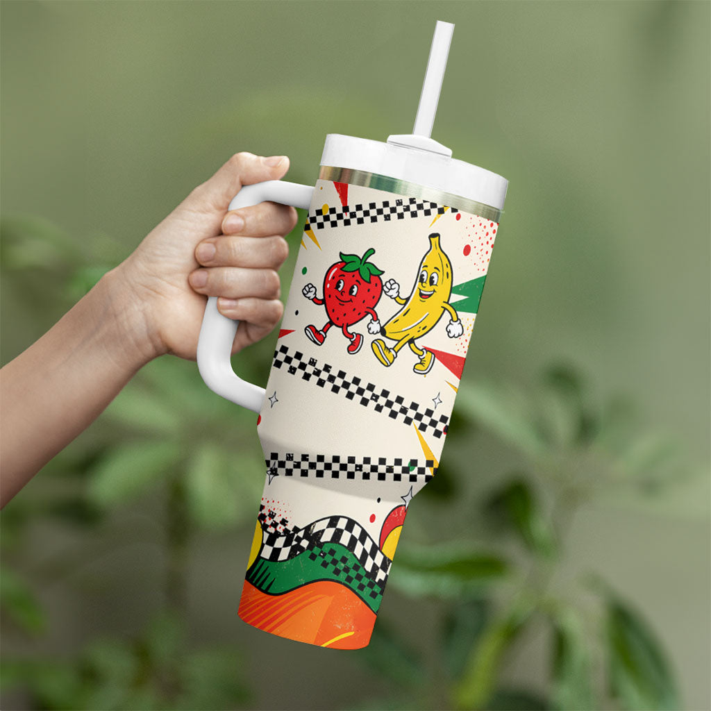 Support Your Fruity Friends Love Wins Gay Pride Tumbler With Handle LGBTQ Retro 30s Cartoon Checkered