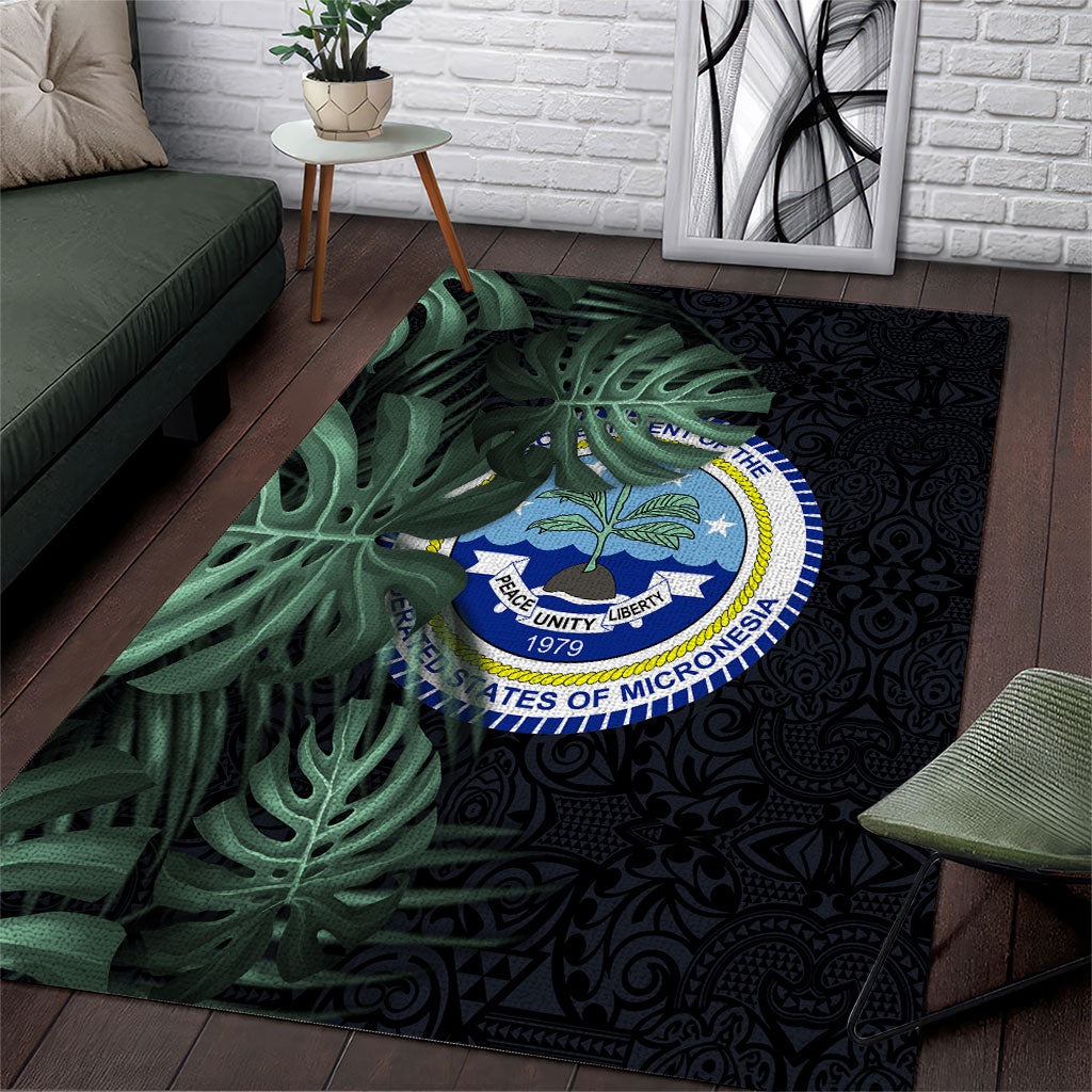 Federated States Of Micronesia Area Rug FSM Tropical Monstera Leaf Dark Tribal Pattern TS04 Black Green - Polynesian Pride