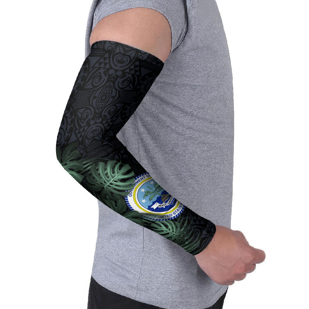 Federated States Of Micronesia Arm Sleeves FSM Tropical Monstera Leaf Dark Tribal Pattern TS04 - Polynesian Pride