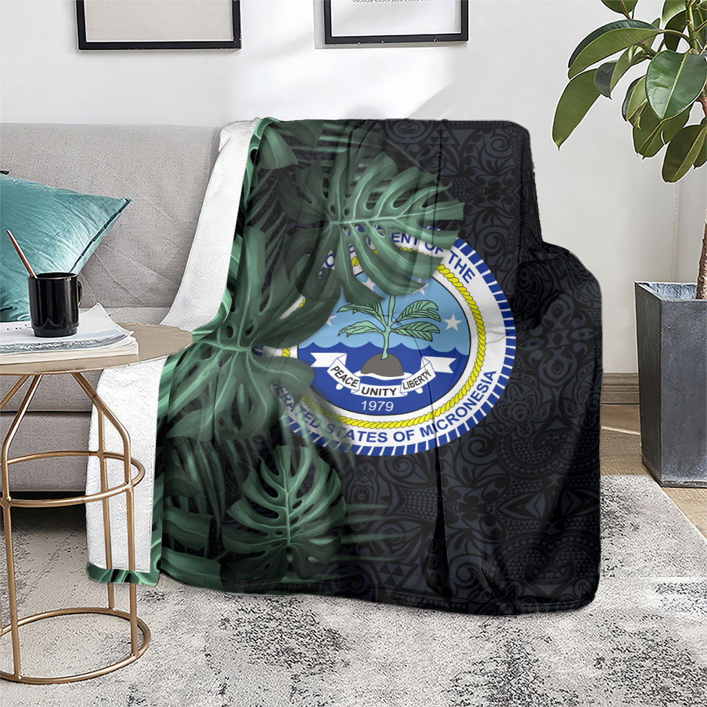Federated States Of Micronesia Blanket FSM Tropical Monstera Leaf Dark Tribal Pattern TS04 - Polynesian Pride