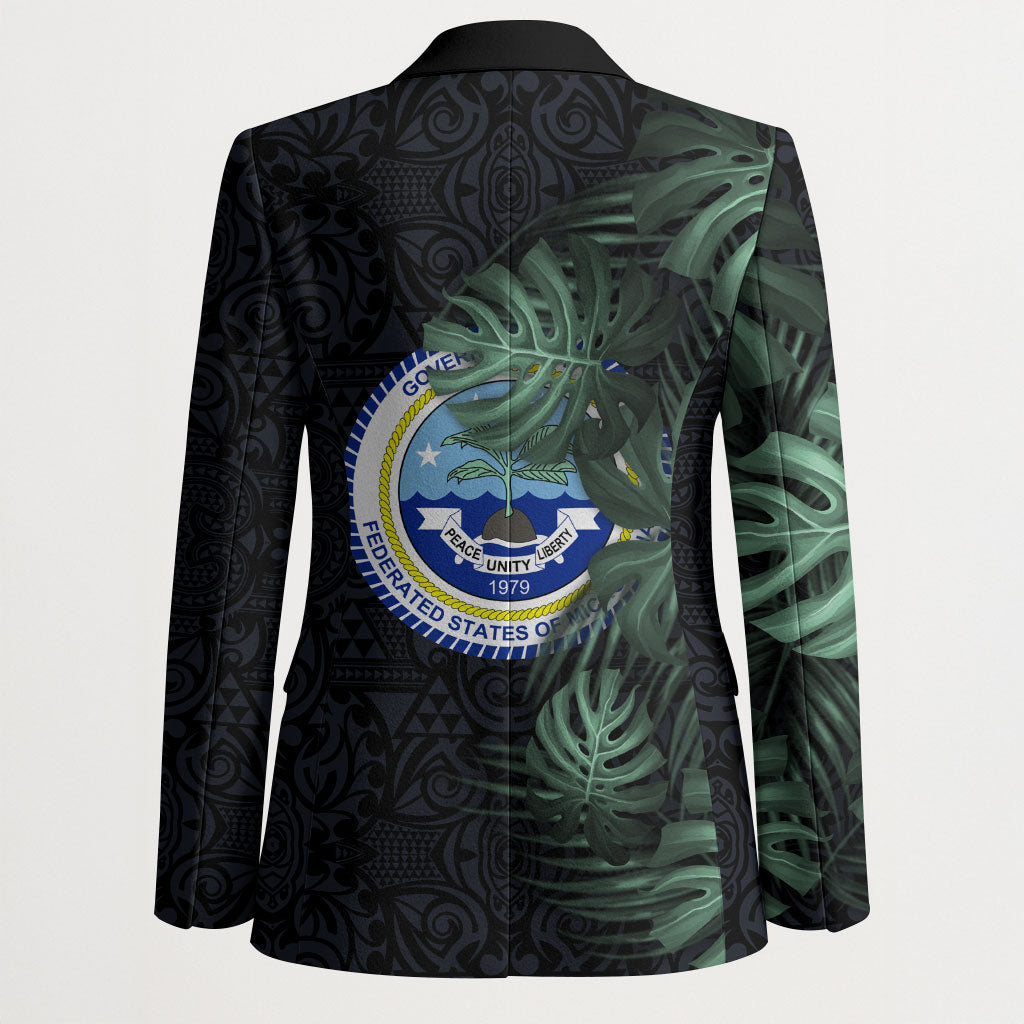 Federated States Of Micronesia Blazer FSM Tropical Monstera Leaf Dark Tribal Pattern TS04 - Polynesian Pride