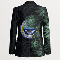 Federated States Of Micronesia Blazer FSM Tropical Monstera Leaf Dark Tribal Pattern TS04 - Polynesian Pride
