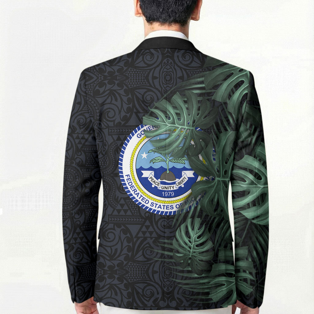 Federated States Of Micronesia Blazer FSM Tropical Monstera Leaf Dark Tribal Pattern TS04 - Polynesian Pride
