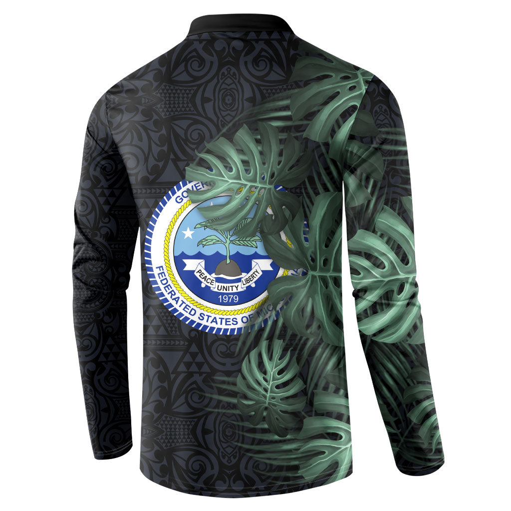 Federated States Of Micronesia Button Sweatshirt FSM Tropical Monstera Leaf Dark Tribal Pattern TS04 - Polynesian Pride